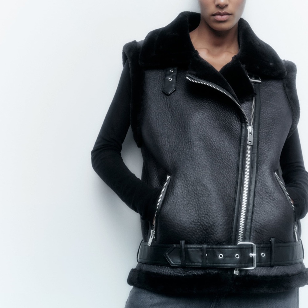 NEW Zara Fleece Faux Leather Vest